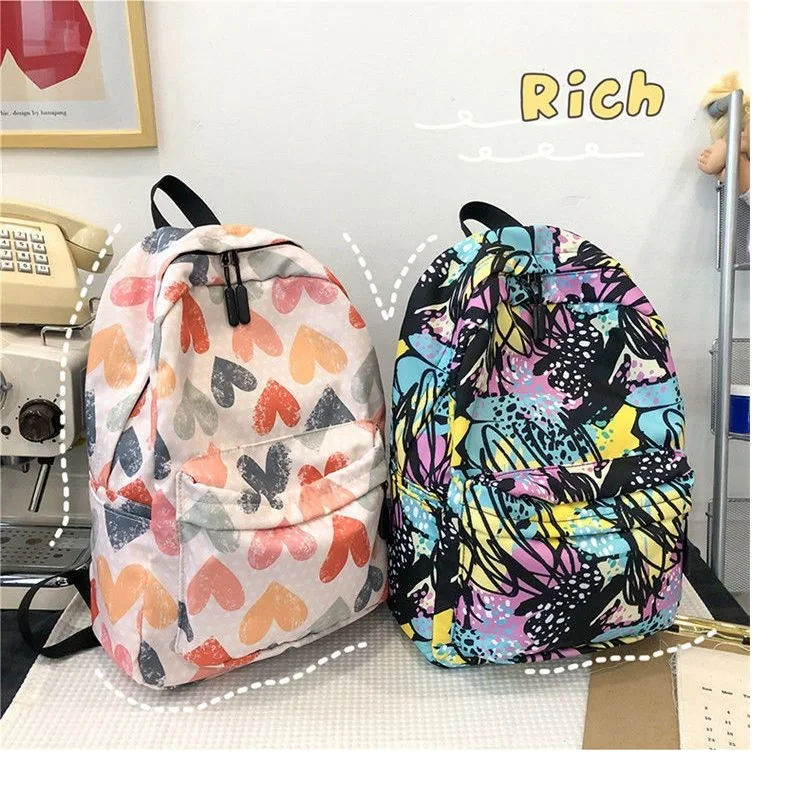 Cute Heart Prints School Bags Women's Colorful Satchel Graffiti Dots Backpack Teen Girls Students Casual Bagpack Schoolbag Daily