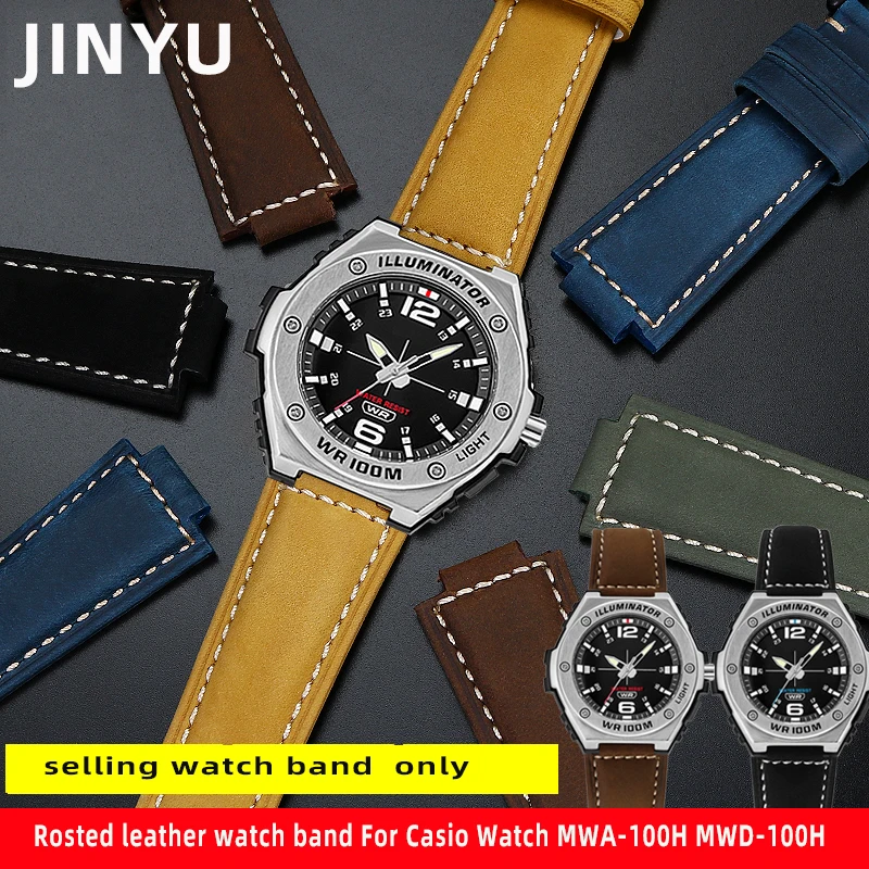 

Rosted Leather watch band For Casio Watch MWA-100H MWD-100H series modified Retro Leather Men's wristband bracelet watch chain
