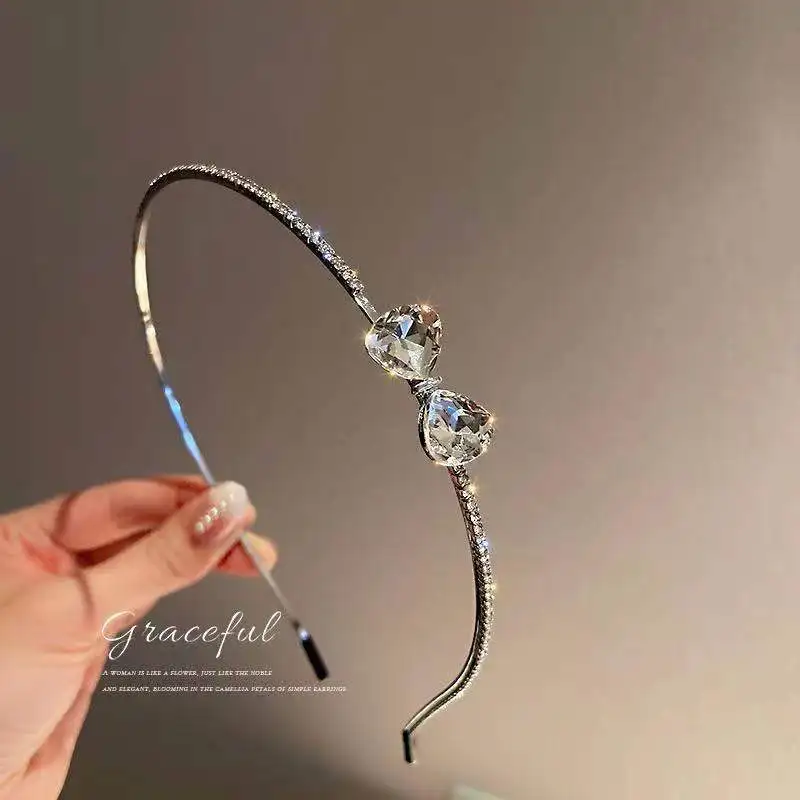 

2022 New Bowknot Thin Hair Hoop Simplicity Crystal Headbands For Women Girl Flower Hair Bands Girls Hairband