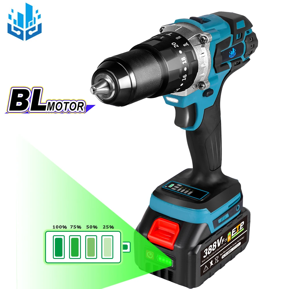 18V Brushless 3 in 1 Electric Impact Drill Electric Screwdriver Electric Hammer Drill With 2 Lithium Batteries DIY Power Tool