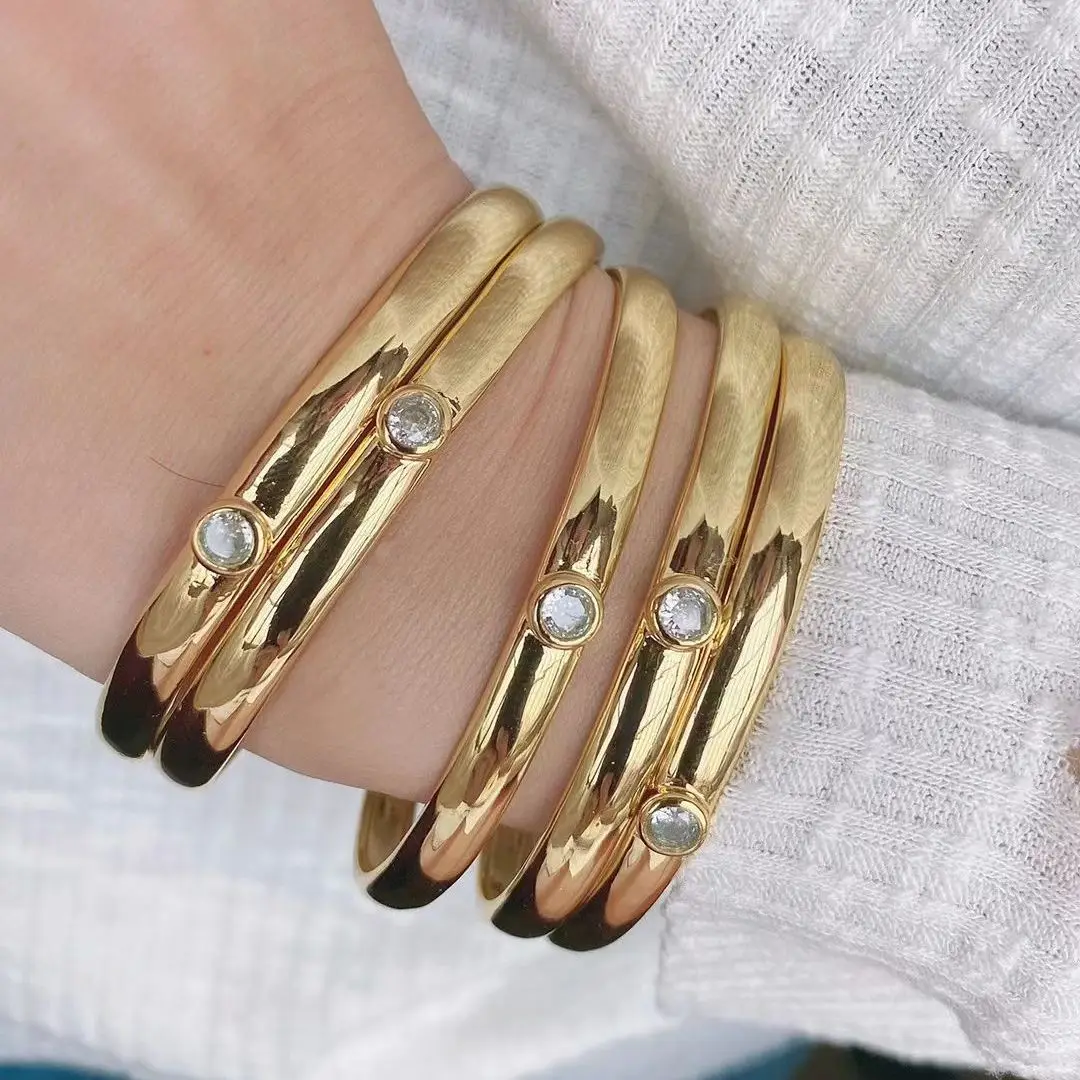 

3Pcs 2022 New Fashion Gold Color CZ Crystal Bracelet Cuff Simple Women's Bangles Jewelry Adjustable