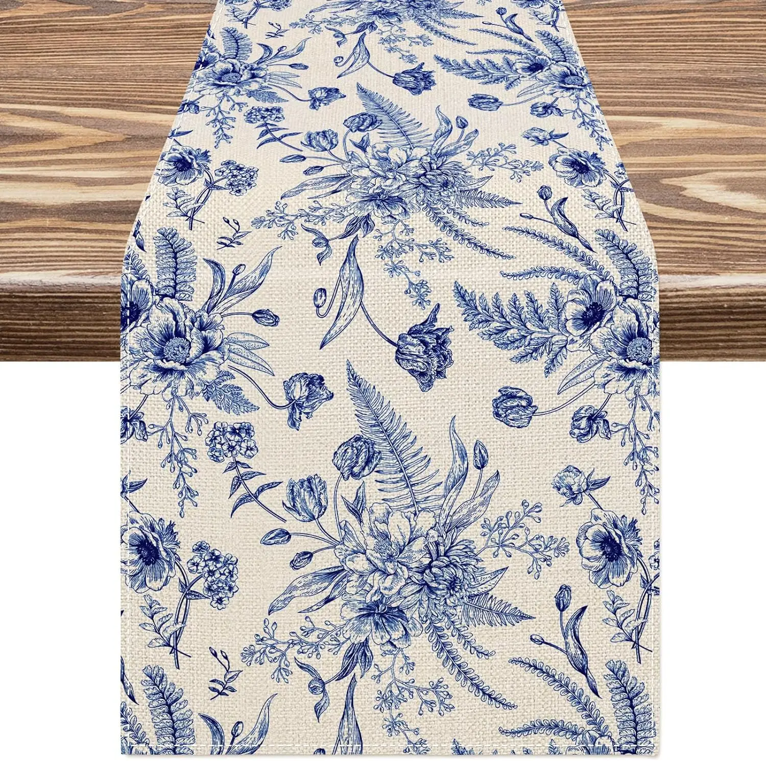 

Льняная дорожка для стола Blue White Porcelain Floral Linen Table Runner