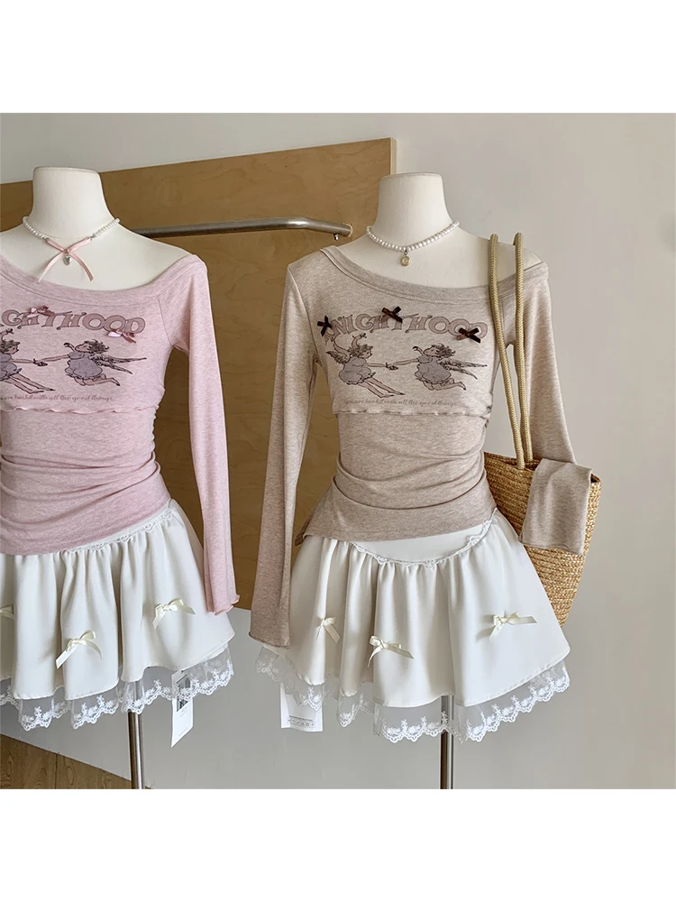 Женский укороченный топ с воротником-лодочкой модель Y2k в Корейском стиле на