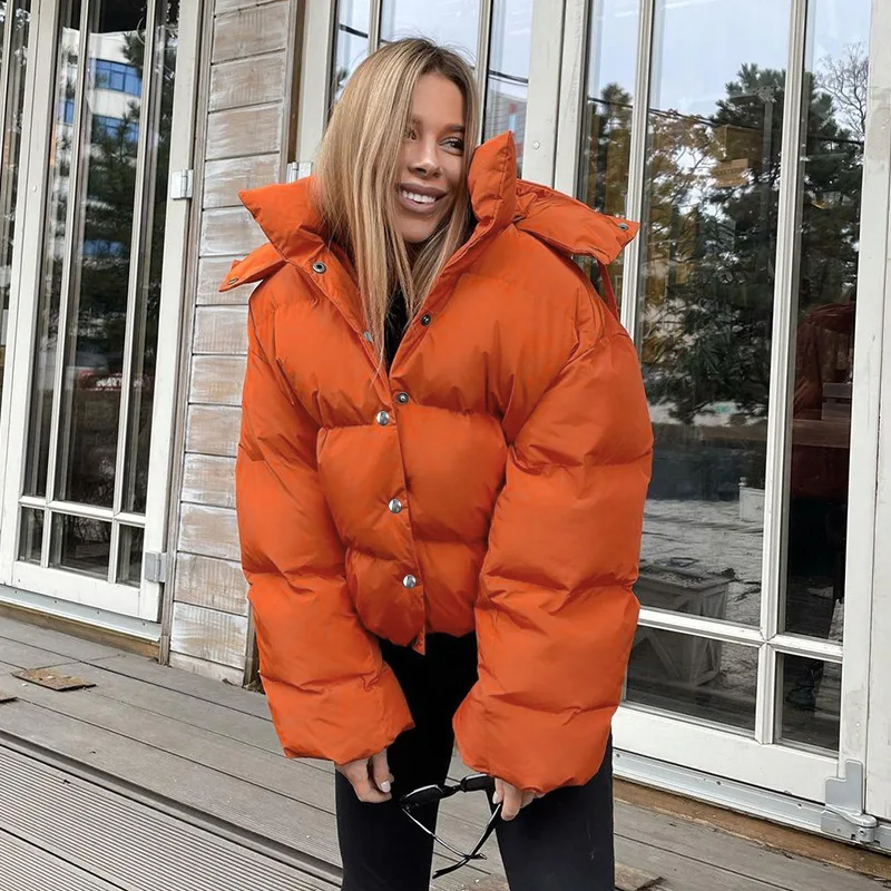 Europe and the United States autumn and winter with cap short section hooded long-sleeved cotton jacket thickened jacket female