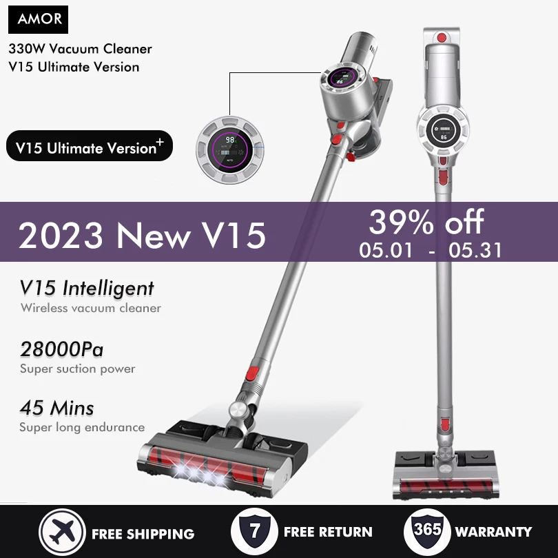 V15 Wireless Handheld Vacuum Cleaner 28kPa Powerful Dual Motor LED Electric Sweeper Cordless Home Car Remove Mites Dust Cleaner