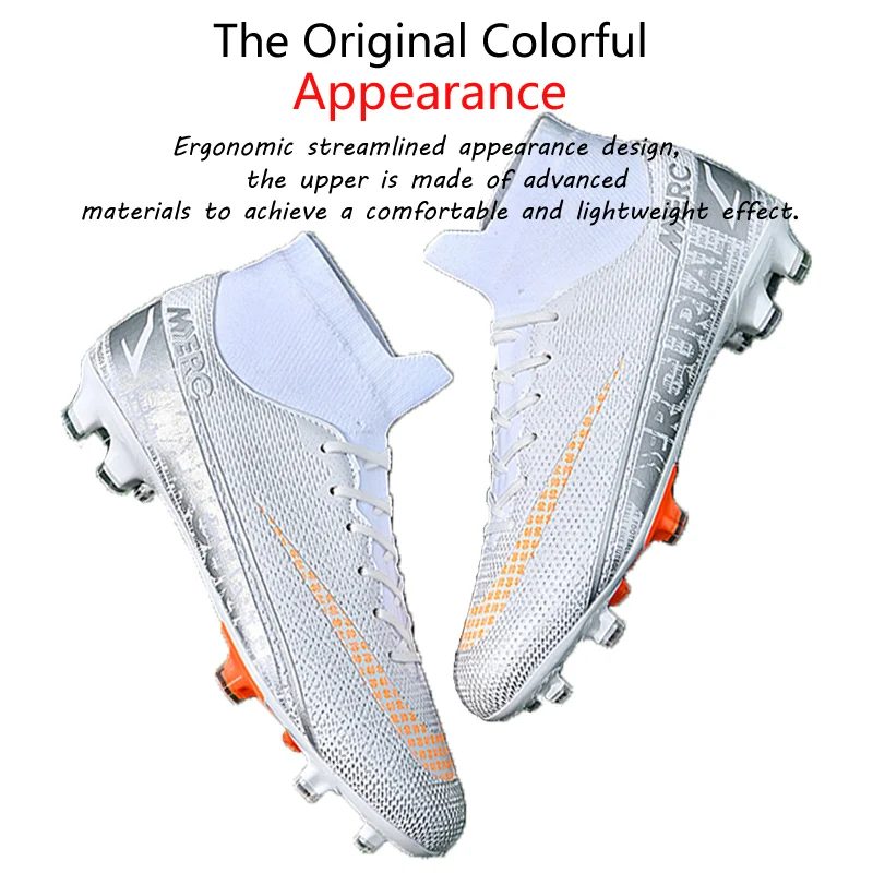 Men Professional Soccer Cleats Sneakers World Football Cup Boots Outdoor Non-Slip Long Spikes Ultralight High Ankle Soccer Shoes
