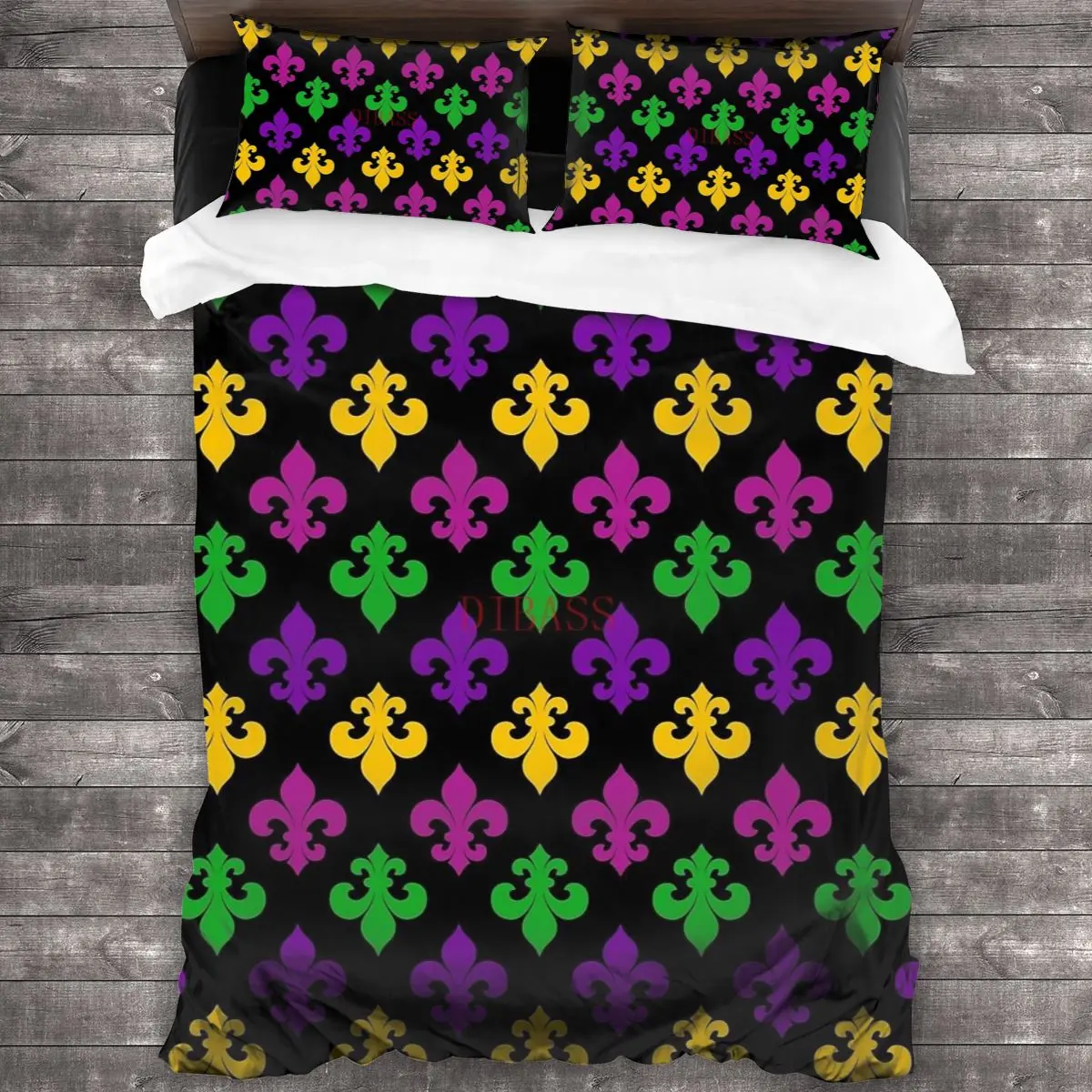 

Mardi Gras Pattern Soft Microfiber Comforter Set with 2 Pillowcase, Quilt Cover With Zipper Closure King Size Comforter Cover