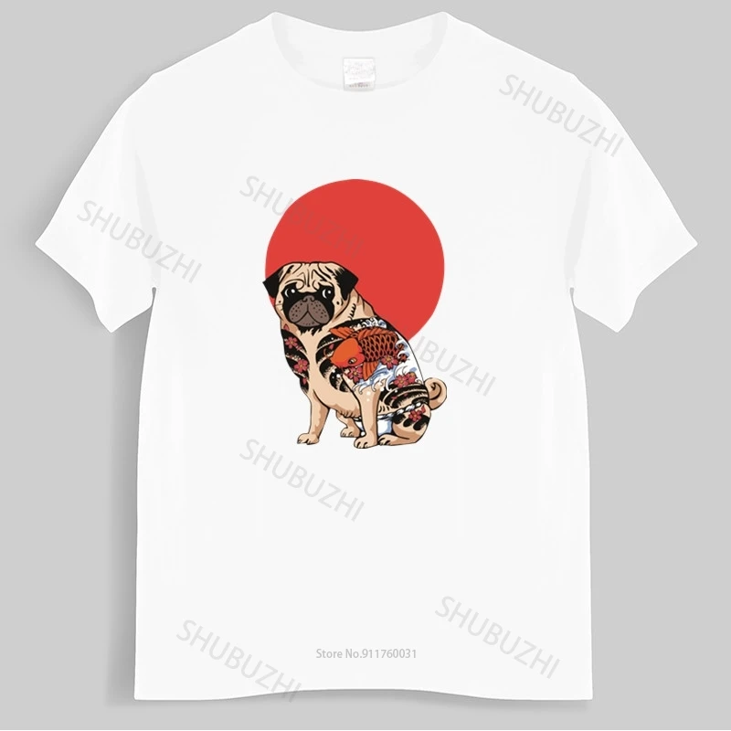 

Мужская Роскошная хлопковая Футболка с рисунком мопса якудзы, Мужская футболка с коротким рукавом, женские топы с рисунками из мультфильмо...