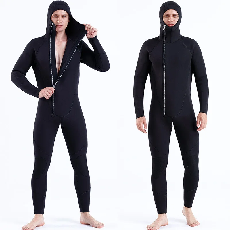 Men Wetsuit 5mm One-Piece Swimsuit Neoprene Scuba Diving Suit Men Neoprene Underwater Hooded Wetsuit Thermal Zipper Spearfishing