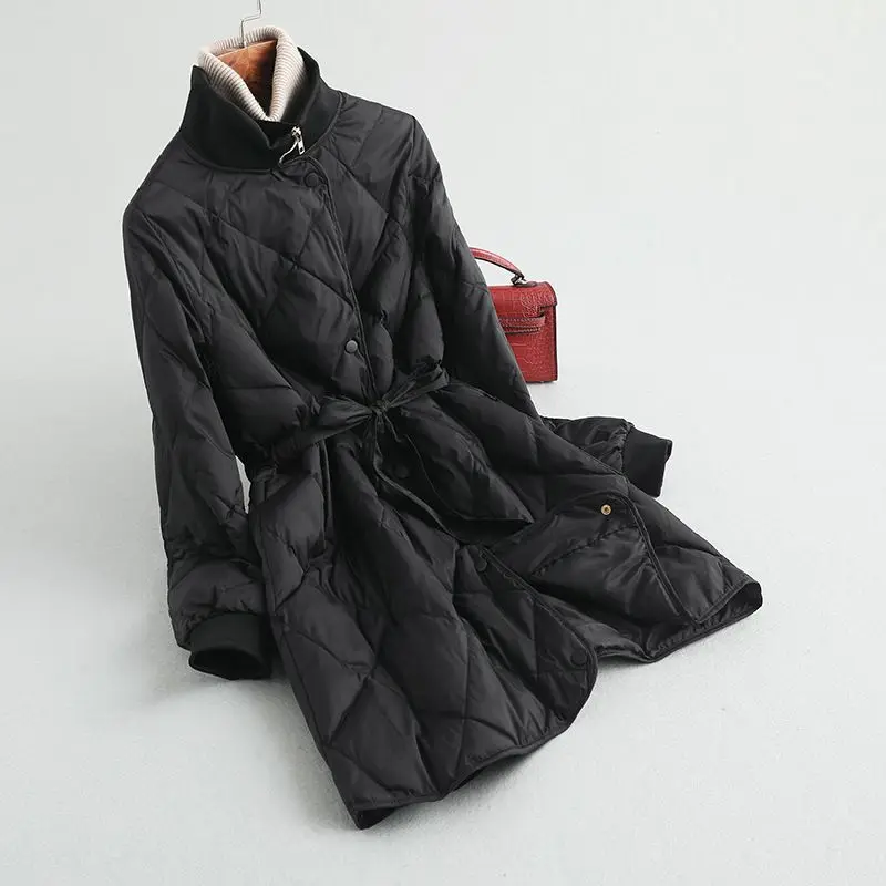 2023 Autumn Winter Fashion Waist Retraction Warm Thick Down Coat Jacket Women Mid -Long Coats Female Outwear Buttons M23