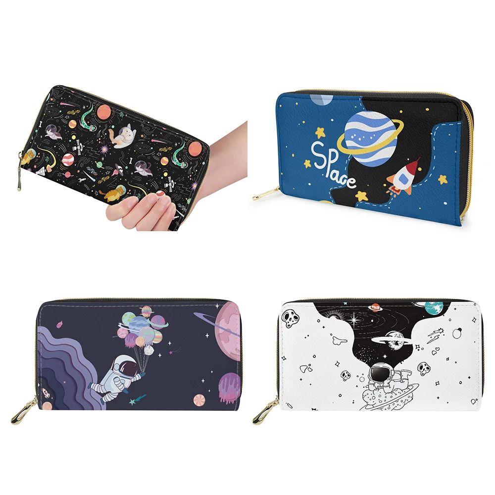 

FORUDESIGNS, Женский кошелек для монет с рисунком астронавта из мультфильма, космонавта, Обложка для паспорта, кошелек, длинный клатч на молнии, женские сумки
