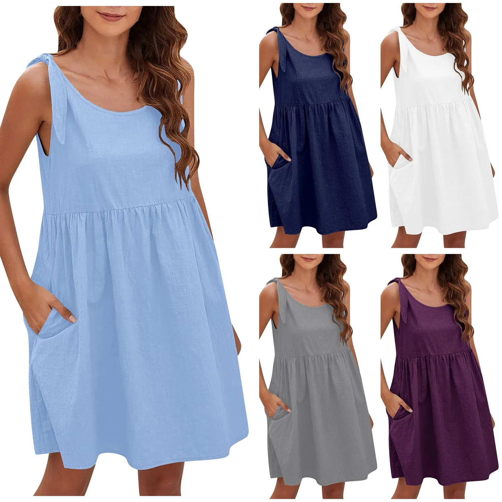 

Женская Повседневная Однотонная юбка-слинг с куклой, свободная талия, модное платье большого размера из хлопка и льна для женщин, сексуальн...