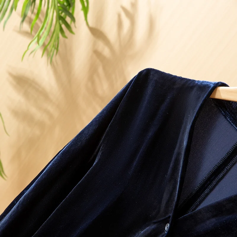 Легкая роскошная 30% натуральная шелковая бархатная рубашка с v-образным вырезом и