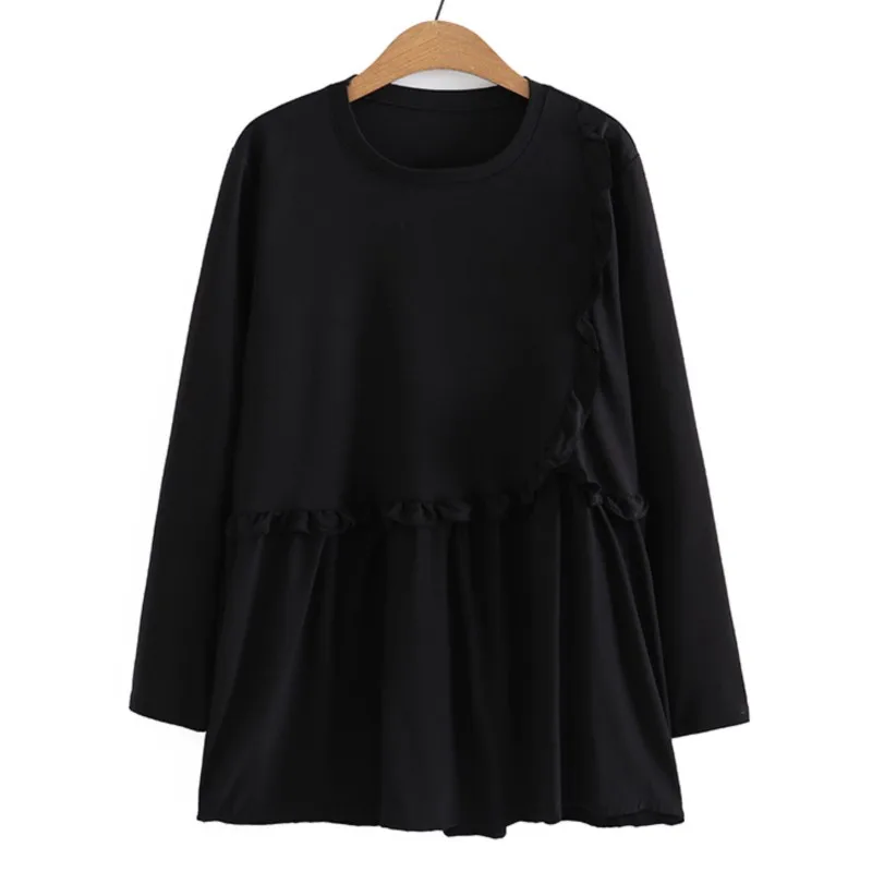 

7XL Plus Size Dresses For Women Clothing 2022 New Fashion Splicing RUFFLES Long Sleeve O-Neck Black Ball Gown One-Piece Autumn