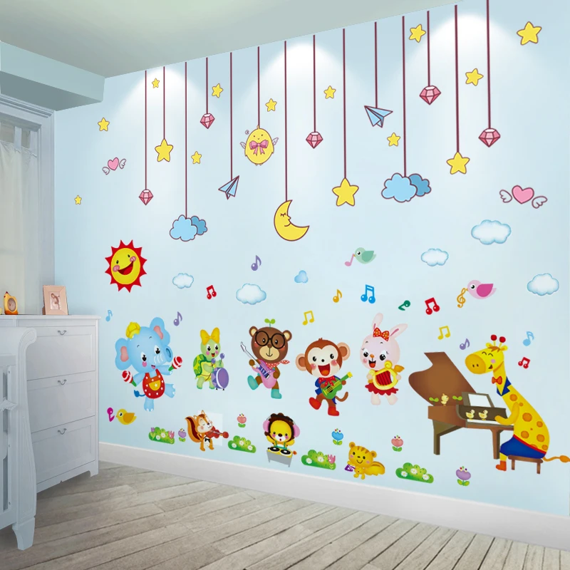 

[shijuekongjian] Stars Clouds Hangings Wall Stickers DIY Animals Wall Decals for Kids Bedroom Baby Room Nursery House Decoration