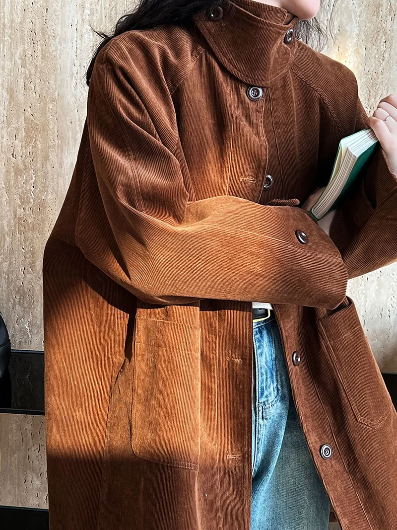 Винтажная Вельветовая куртка большого размера для женщин Корейская теплая