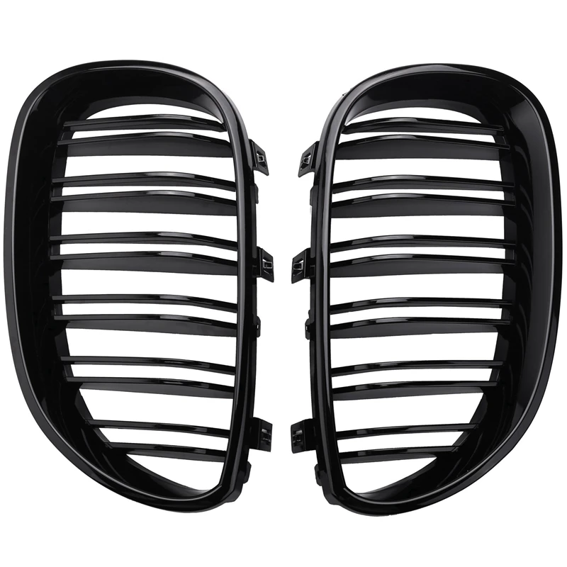 

1 Pair Gloss Black Front Kidney Grill Double Slat Double Line Grille for BMW E60 E61 5 Series 2003-2010 Car Accessories Coupe