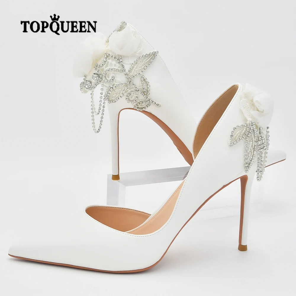 

Женские туфли-лодочки на шпильке TOPQUEEN, пикантные свадебные туфли, белые свадебные туфли с бусинами и цветами, A38
