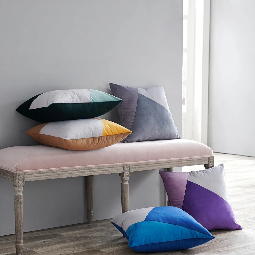 

Velvet Multicolor Patchwork Cushion Cover Decorative Pillows For Sofa Home Decoration Cushions For Home Decor Nordic Pillow Case