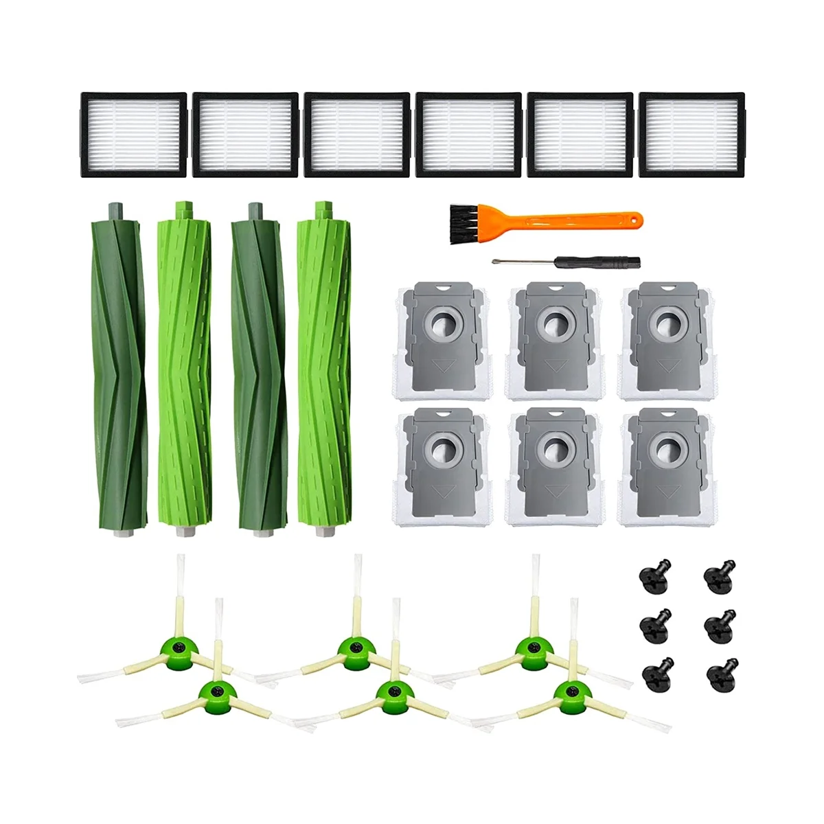 

Для E, I, J, включает в себя 2 набора резиновых щеток, 6 фильтров НЕРА, 6 боковых щеток и 6 вакуумных пакетов