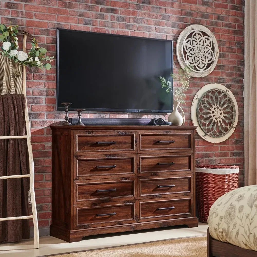Комод с 8 ящиками для спальни деревянный комод шириной 52 дюйма в деревенском