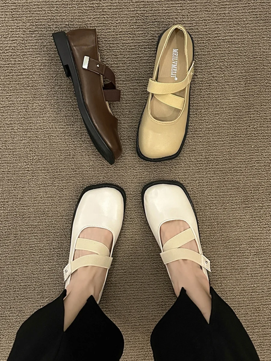 

Shoes Woman 2023 Modis Shallow Mouth Casual Female Sneakers Oxfords Round Toe Flats New Cute Grandma Leather Retro Summer Dress