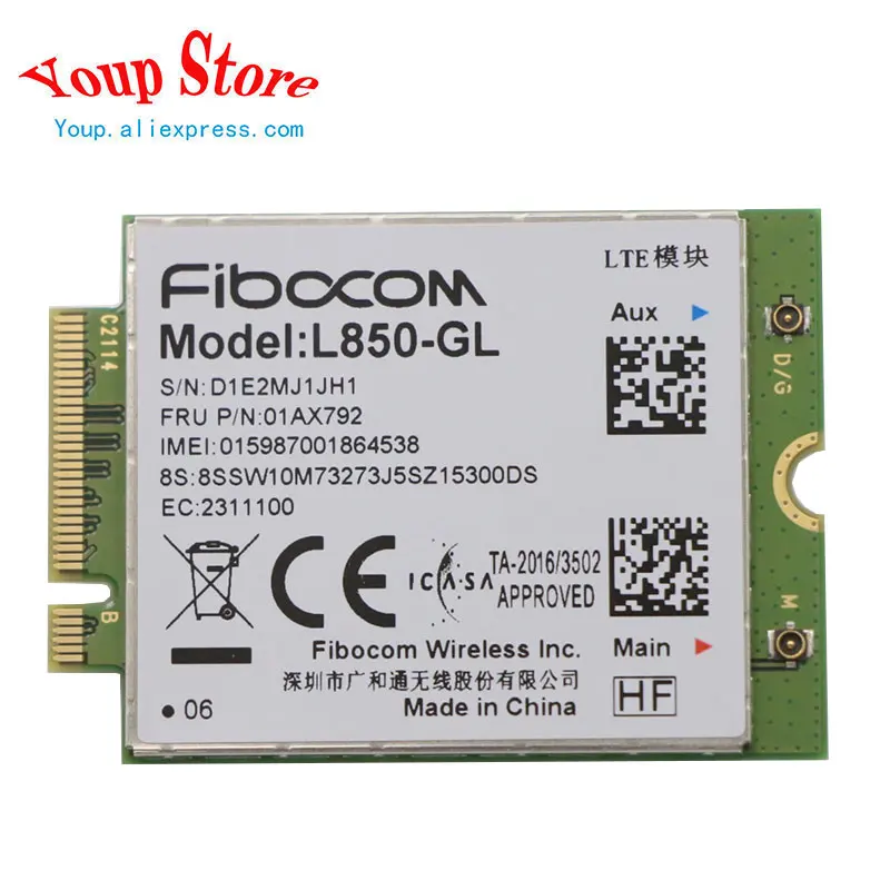 

New Original 01AX792 4G LTE Wireless Fibocom L850-GL M.2 Card for Lenovo Thinkpad T14S L14 X280 T480 T480S T580 P52S L480 L580