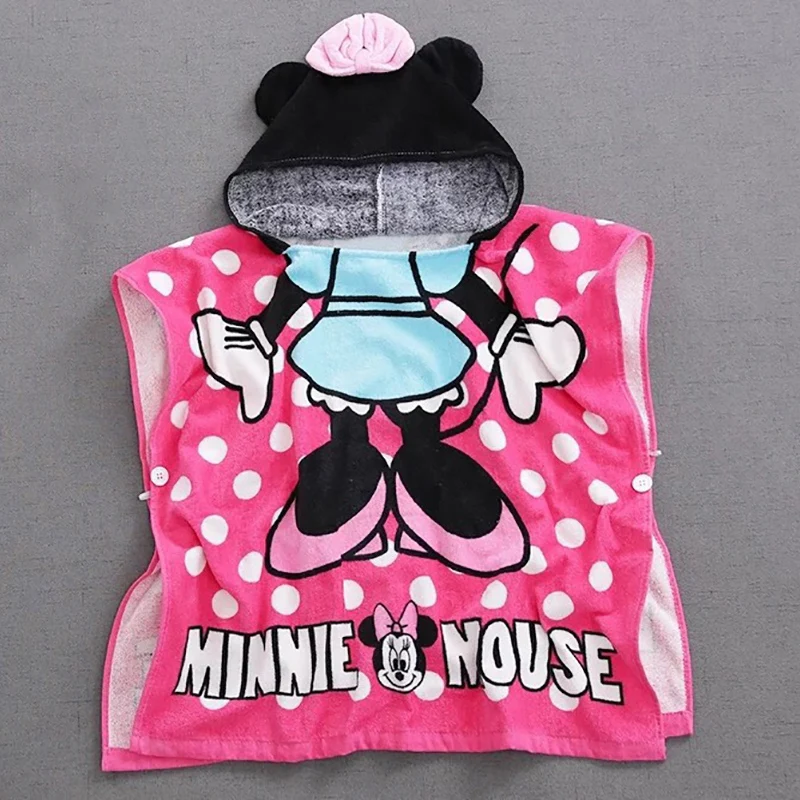 Disney Kids Hooded Bath Towel Child  Breathable Gauze Cloak Beach Towel Mickey Minnie Cartoon Boy Grl BAth Towel Gifts