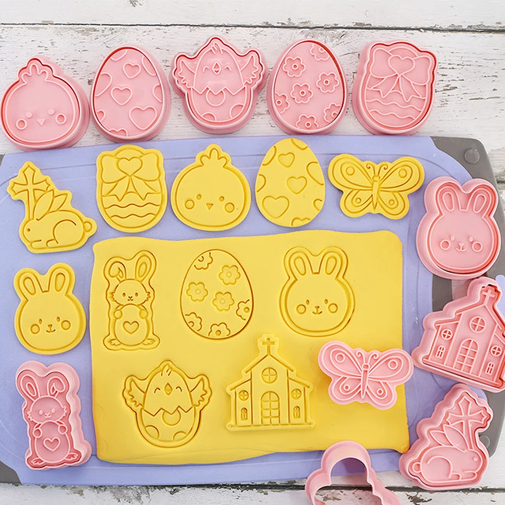 

8 Pcs/Set DIY Easter Cartoon Biscuit Mould Cookie Cutter 3D Biscuits Mold ABS Plastic Baking Mould Cookie Decorating Tools