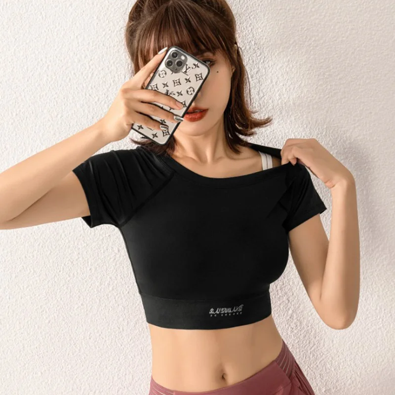 GymHUB Tight Short Sports Sleeve T-shirt Women's  Slim Fit Breathable Fitness Top Running Training Yoga Clothes