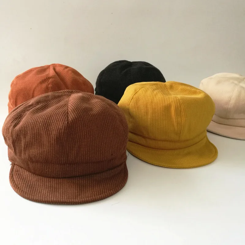 

Korean Version Solid Color Women Beret Spring Autumn Newsboy Hat Vintage Corduroy Elasticity Peaked Cap Painter Hat