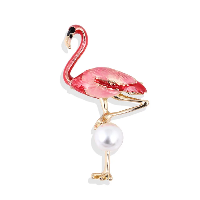 

10PCS Green/ Pink Enamel flamingo Brooch Pearl Alloy Animal Brooches