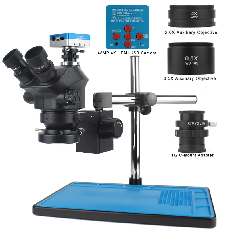 

48MP 4K HDMI USB видеокамера 50X 100X siмультифокальный стерео тринокулярный микроскоп для промышленной лаборатории телефона Пайка Ремонт печатных плат
