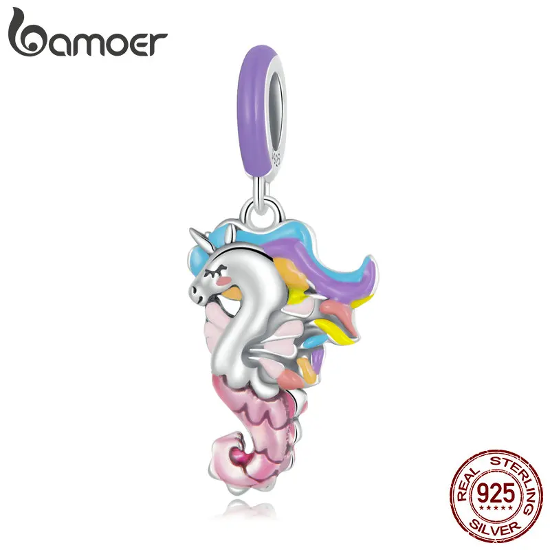 

Bamoer 925 Sterling Oxidized Silver Seahorse Pendant Fit Female Bracelet & Bangle Cute Bead for Girls Birthday Gifts DIY Making