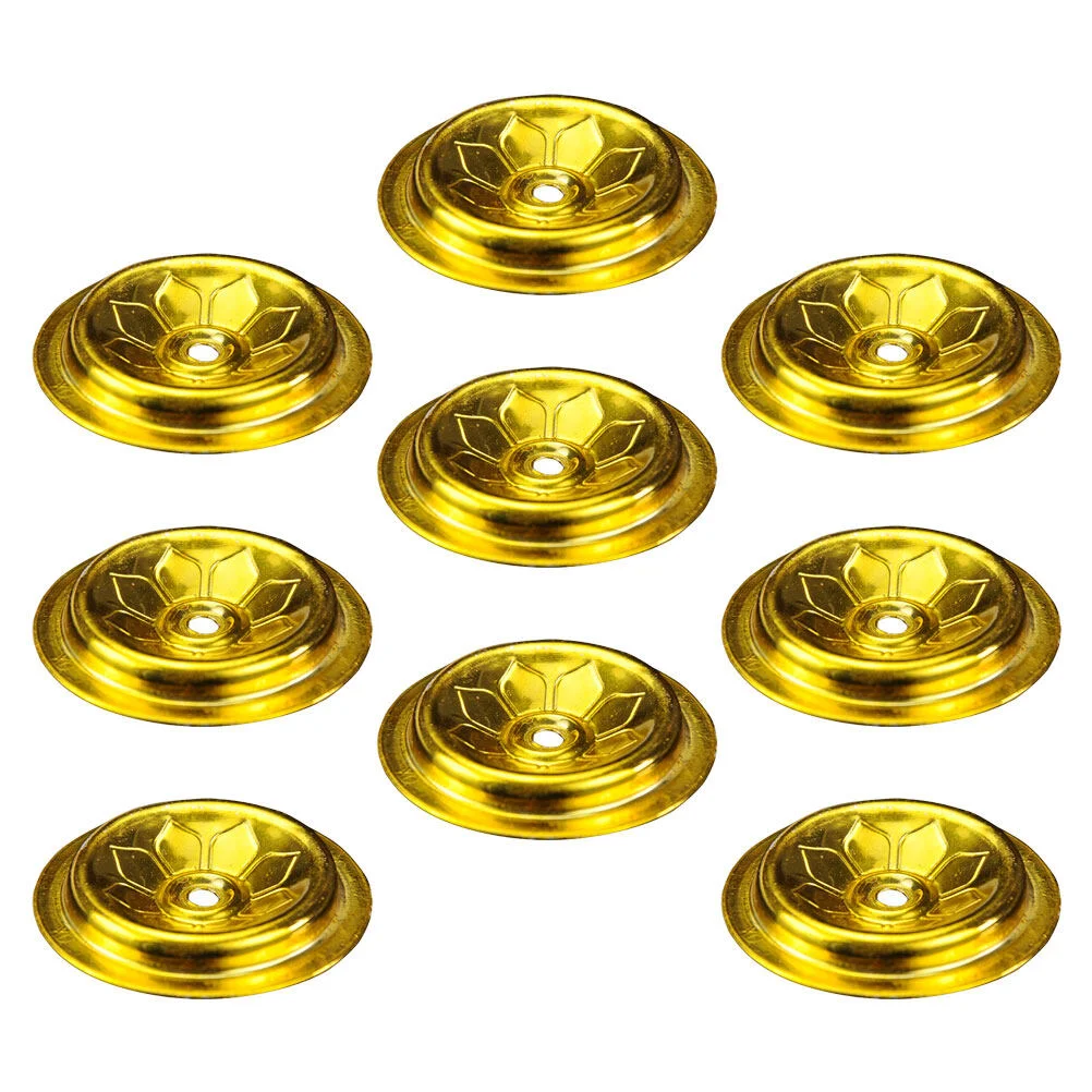 

9 Pcs Gold Tea Lights Tray Rack Exquisite Wick Floating Holders Lampstand Lotus Oil Temple Aluminum Gold Candelabra