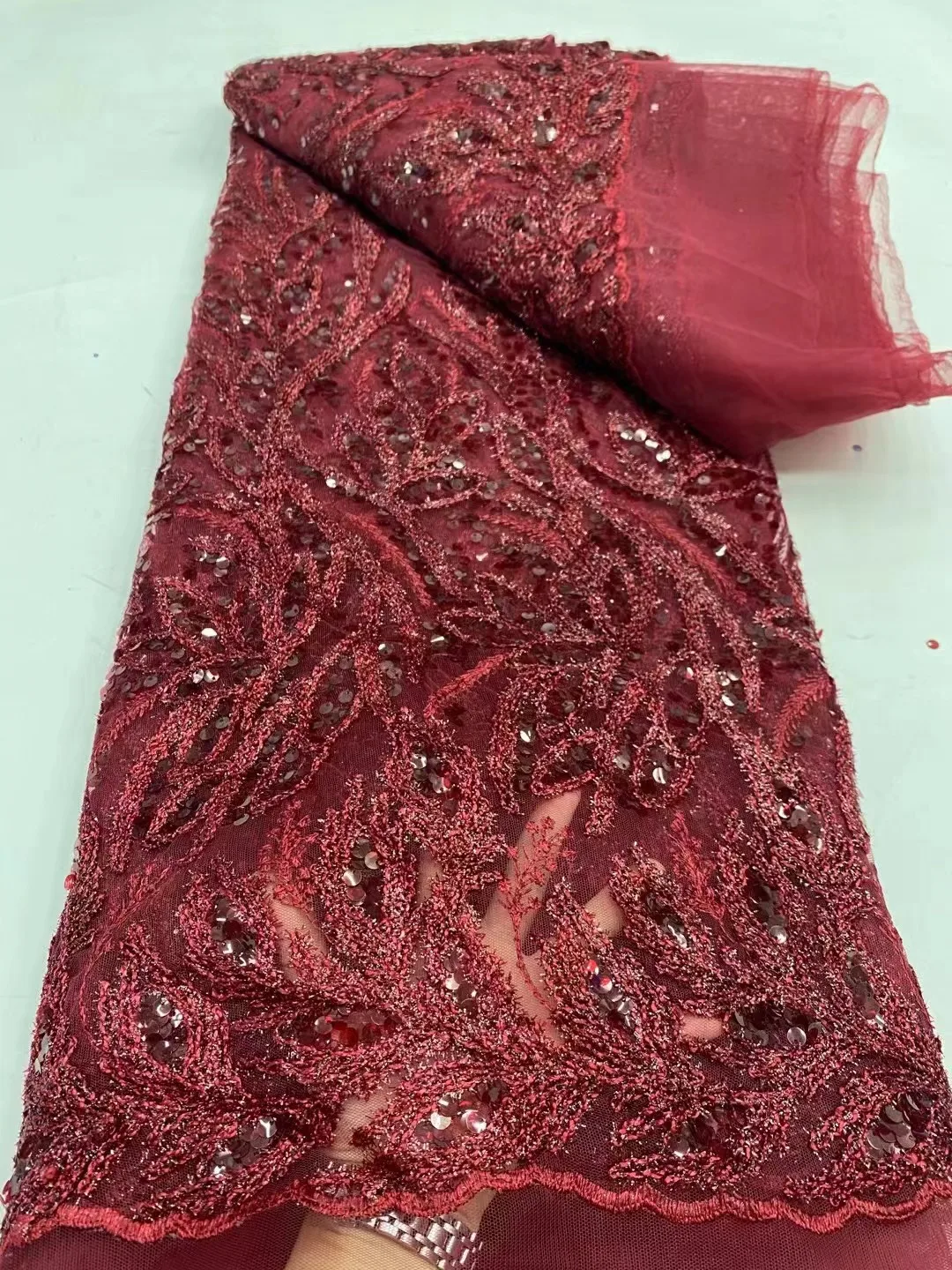 Винная нигерийская вышивка кружева высокого качества французская сетка блестки