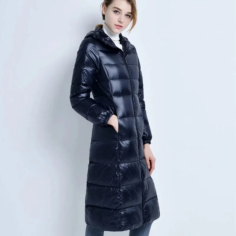 Winter 2022 New Down Jackets Women Thickened Hooded Long Over Knee Korean Version Large Size Slim Warm White Duck Down Coat Tide