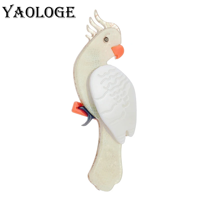 

YAOLOGE Acrylic White Parrot Brooches For Unisex Kid Cute Pin Cartoon Badge New Arrival Accessories Birthday Gifts Jewelry Брошь