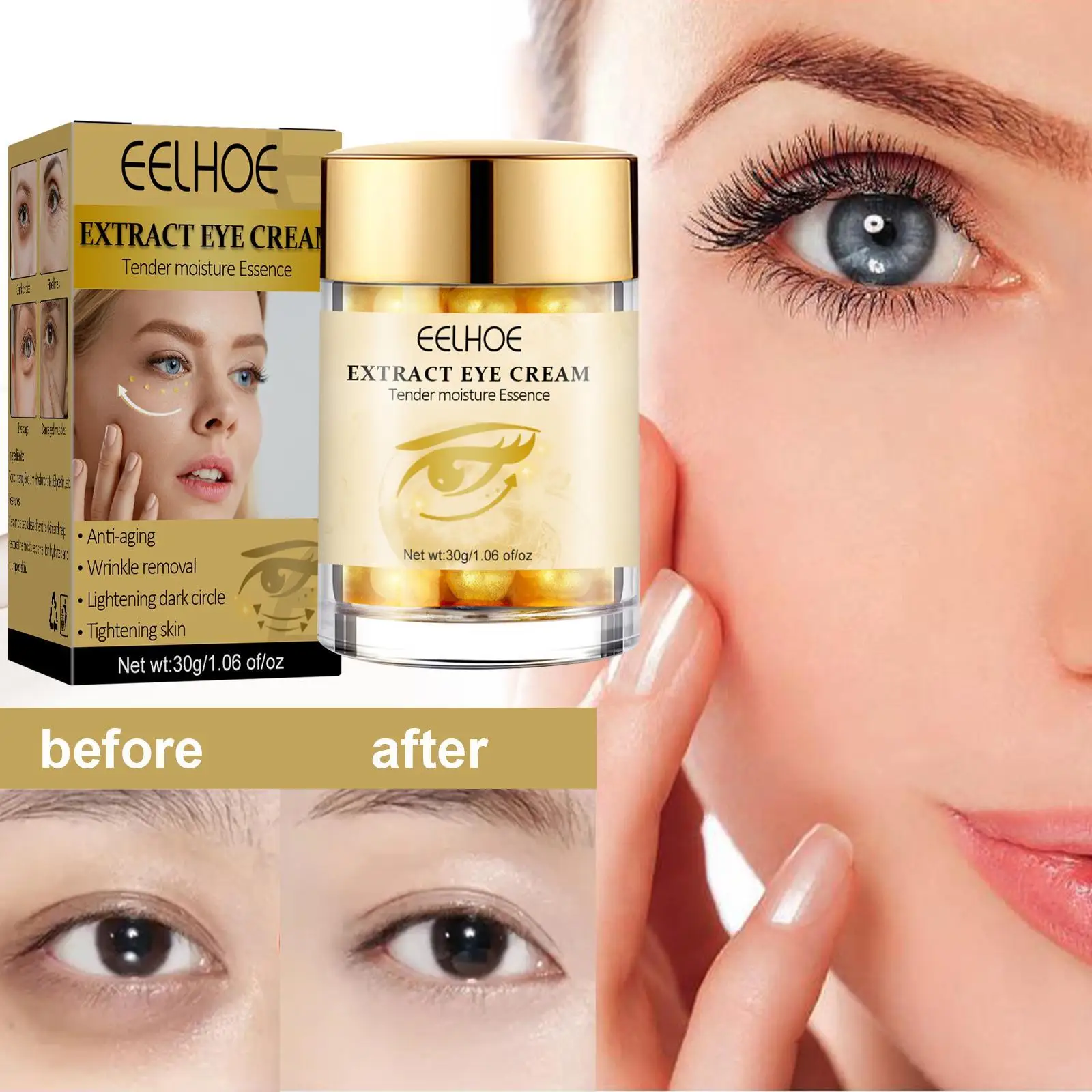 

Gold Eye Cream Moisturizing Anti Puffiness Anti Wrinkle Remove Dark Circle Anti-Aging Eye Care