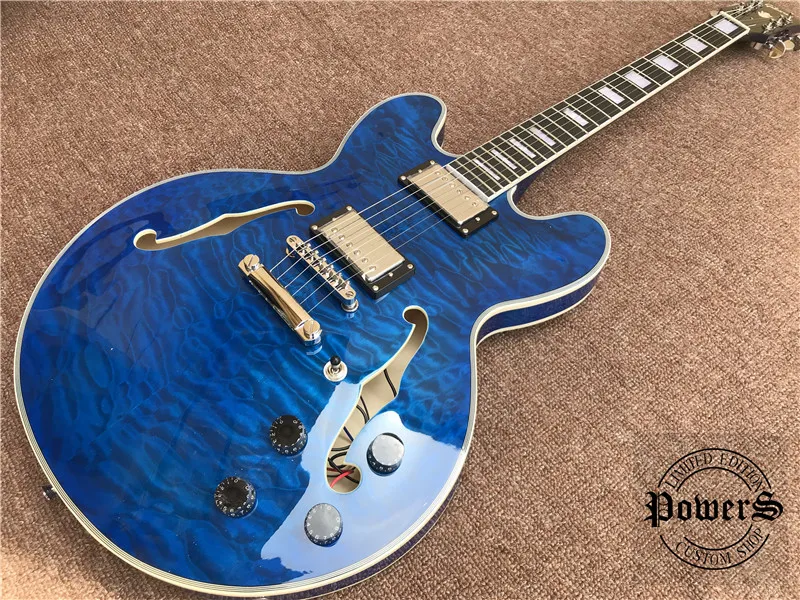 

Quality half-hollow Jazz electric guitar, Mahogany body, quilted Maple top guitar,Manufacturer of straight hair