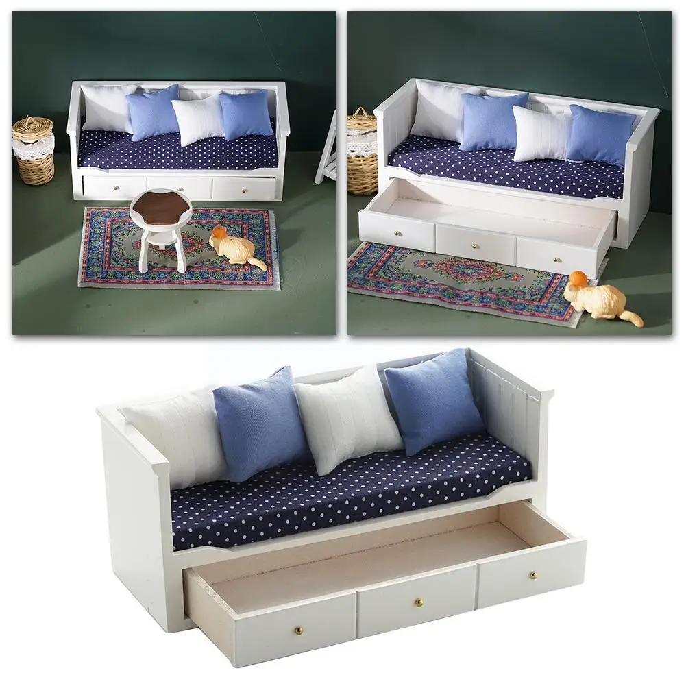 

1:12 Mini House Furniture Sofa With 4pcs Pillow Decoration Accessory Miniatures Diy House Simulation House F2h2
