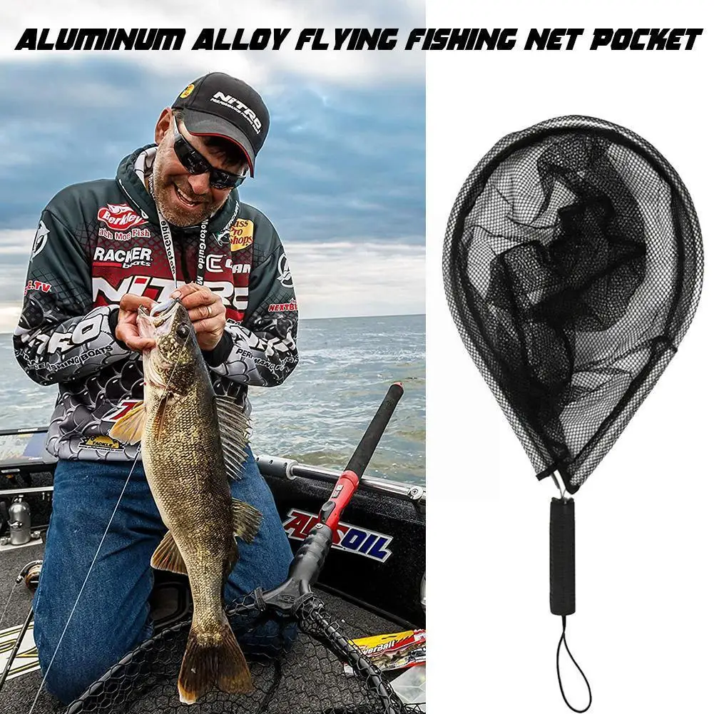 

Black Aluminum Alloy Fishing Tackle Fly Fishing Net Fishing Line Durable Cage Dip Folding Net Fish Portable Fishnet