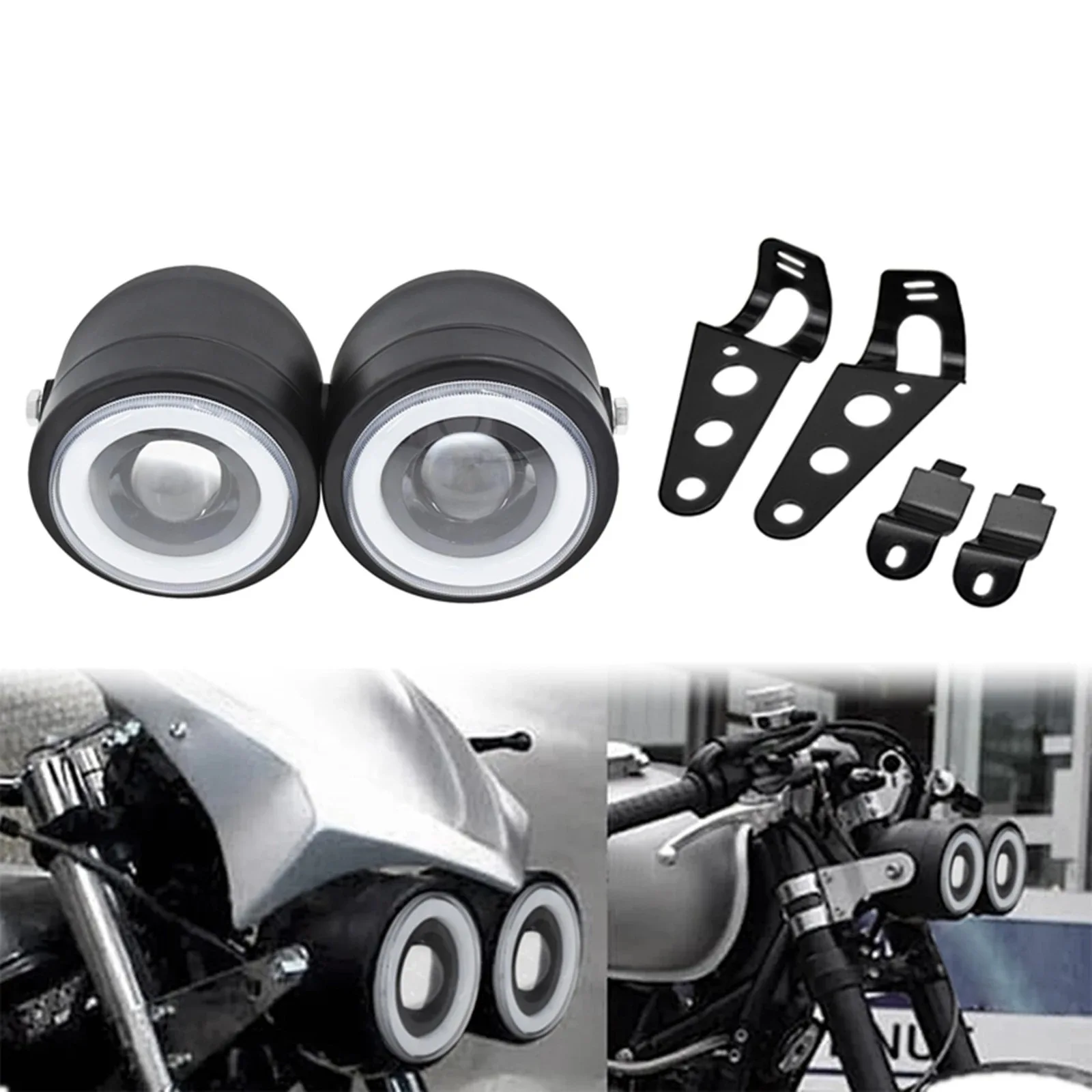 

Retro Motorcycle Universal Modified LED Dual Light CG125 Circular Headlight Angel Front Headlight
