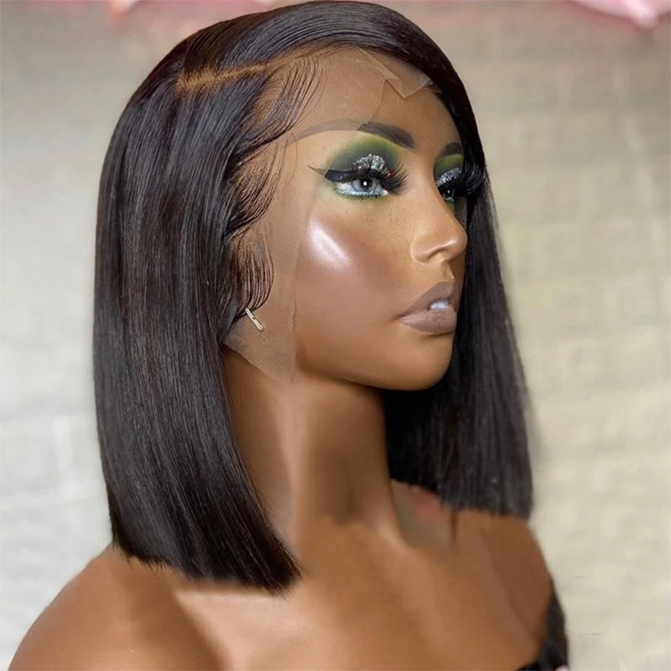 

Human Hair Bob Wigs Straight 13x4 Lace Frontal Wig for Women Brazilian Weaving Remy Hair Short Square Wigs Pre Plucked Bleached