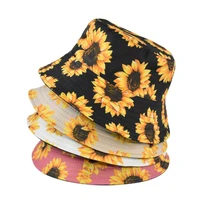 new sunflower double sided bucket hat women men harajuku female bob printed panama cap outdoor fishing sunscreen fisherman hat