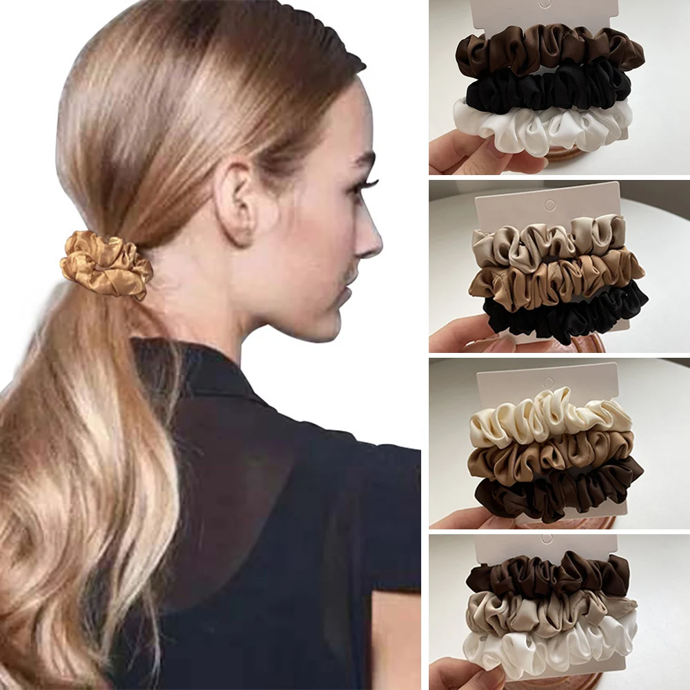 

3Pcs/set Silk Satin Scrunchies Women Solid Color Hair Rope Elegant Ponytail Holder Rubber Band Elastic Hairband Hair Accessories