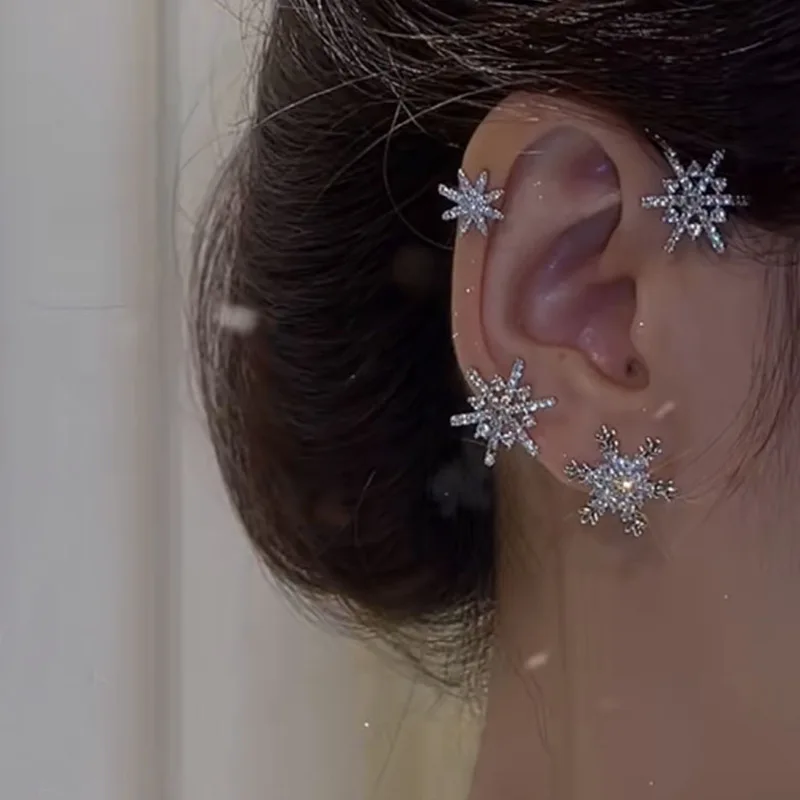 

Snowflake Earrings Without Ear Holes Ear Bone Clips Niche Design Sense Diamond Earrings Fashion All-match Ear Accessories