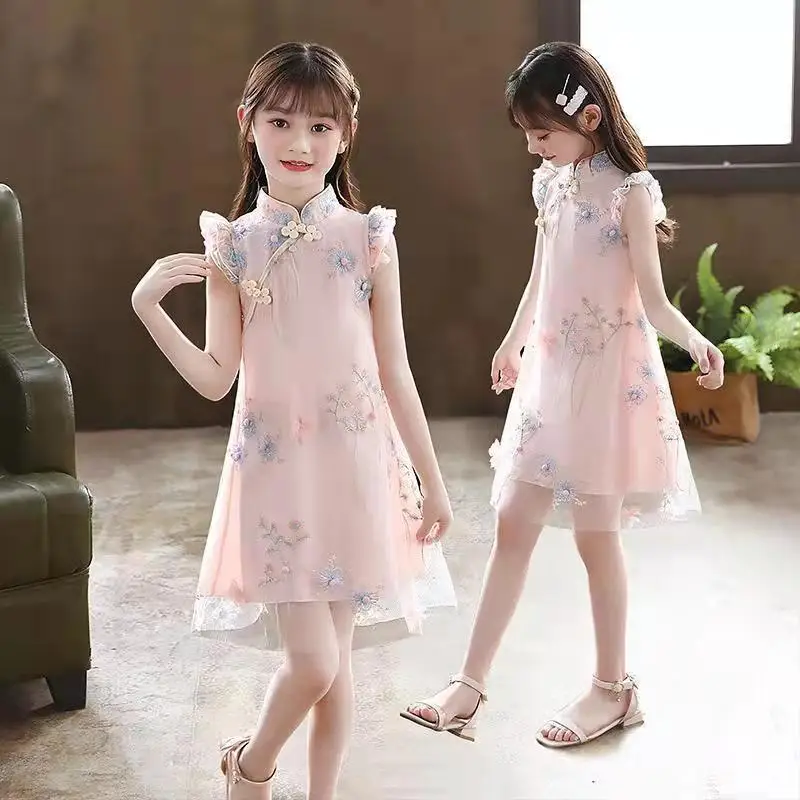 Hanfu/летнее Старинное платье для девочек; Изысканные платья в китайском стиле ретро с вышивкой для фотосессии; Одежда для маленьких детей