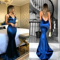 layout niceb 2022 sexy deep v neck mermaid evening dresses long royal blue backless sweep train elastic satin formal gowns robe