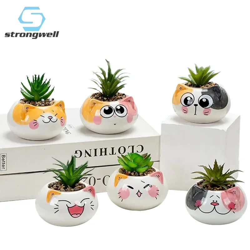 

2023NEW Strongwell Cartoon Animal Flower Pots Ceramic Planter Home Decoration Miniature Model Ornament Desktop Displau Succulent